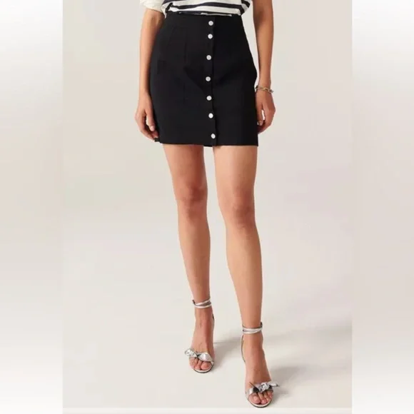 Ba&sh Black Viscose Blend Snap Front Chan Lady Skirt Sz. 1 (4) - Picture 1 of 5